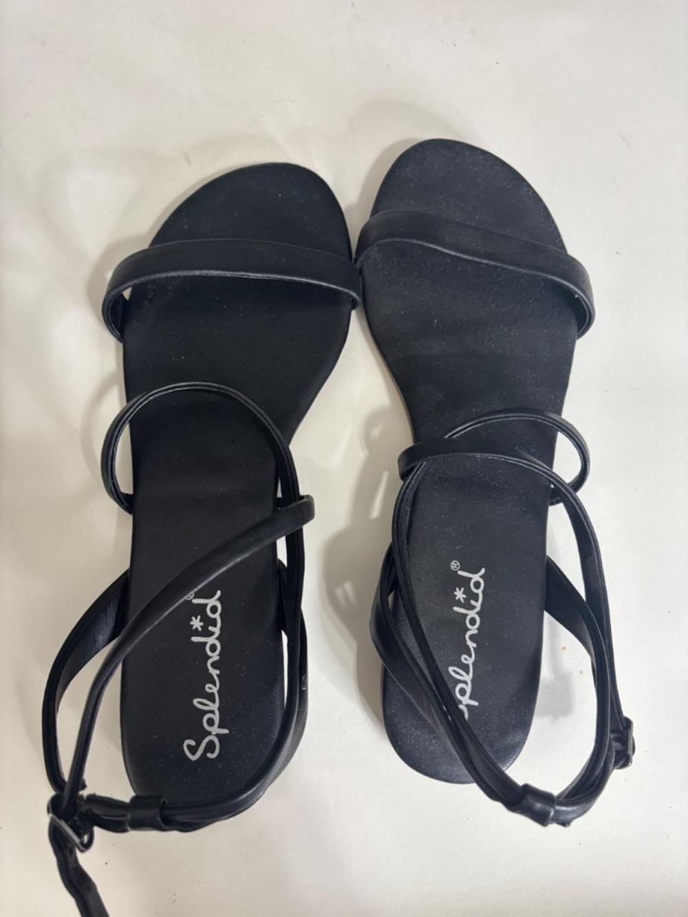Splendid Susannah Black Leather Ankle Strap Flat Sandals Size 11